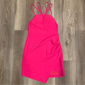 Hot Pink ANGL Faux Wrap Strappy Dress